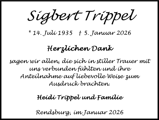 Traueranzeige von Sigbert Trippel von Schleswig-Holsteinische Landeszeitung