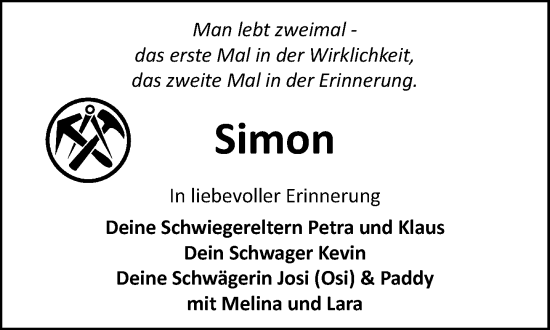 Traueranzeige von Simon  von MARKT Ratzeburg/Mölln