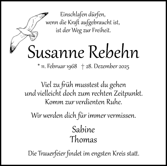 Traueranzeige von Susanne Rebehn von Region Pinneberg und tip Pinneberg