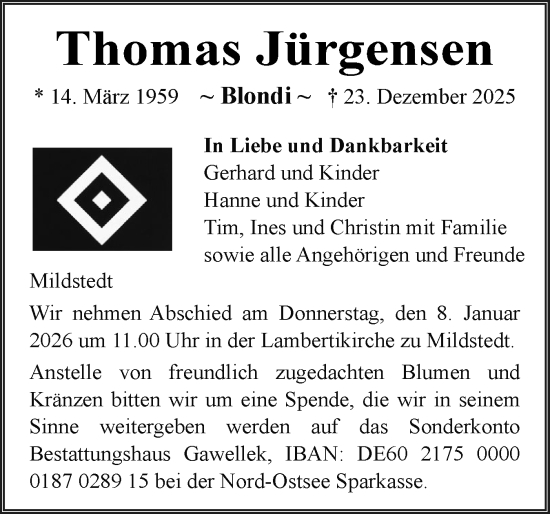 Traueranzeige von Thomas Jürgensen von Husumer Nachrichten, Nordfriesland Tageblatt