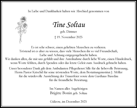 Traueranzeige von Tine Soltau von Wochenend Anzeiger