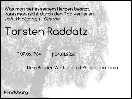 Traueranzeige von Torsten Raddatz von Region Flensburg