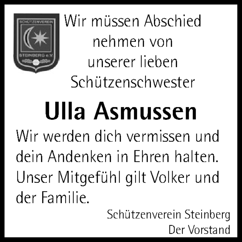  Traueranzeige für Ulla Asmussen vom 22.01.2026 aus Flensburger Tageblatt