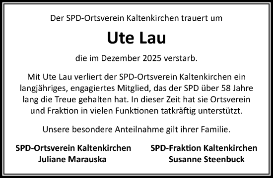 Traueranzeige von Ute Lau von Umschau
