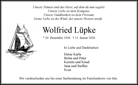 Traueranzeige von Wolfried Lüpke von MARKT Bad Oldesloe/Reinfeld und Stormarner Tageblatt