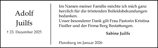Traueranzeige von Adolf Juilfs von Flensburger Tageblatt