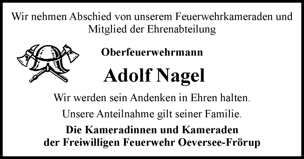  Traueranzeige für Adolf Nagel vom 05.02.2026 aus Flensburger Tageblatt