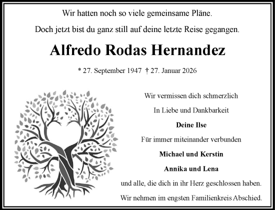 Traueranzeige von Alfredo Rodas Hernandez von MARKT Ahrensburg/Bargteheide/Trittau und Stormarner Tageblatt