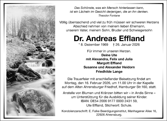 Traueranzeige von Andreas Effland von MARKT Ahrensburg/Bargteheide/Trittau und Stormarner Tageblatt
