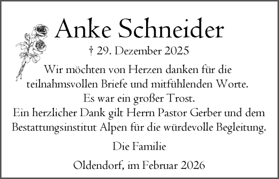 Traueranzeige von Anke Schneider von Norddeutsche Rundschau, Wilstersche Zeitung, Glückstädter Fortuna