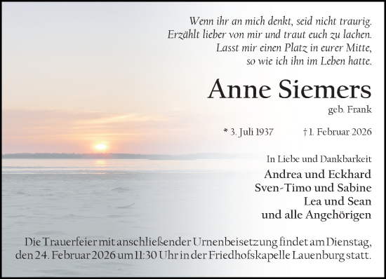 Traueranzeige von Anne Siemers von Wochenend Anzeiger