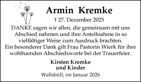 Traueranzeige von Armin Kremke von Flensburger Tageblatt