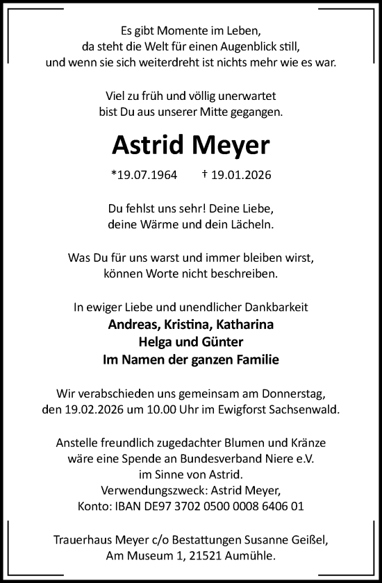 Traueranzeige von Astrid Meyer von Wochenend Anzeiger