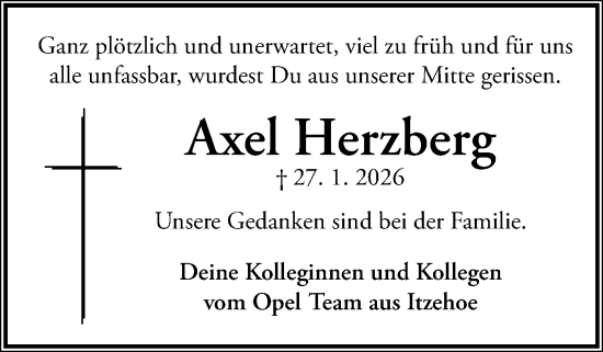 Traueranzeige von Axel Herzberg von Norddeutsche Rundschau, Wilstersche Zeitung, Glückstädter Fortuna