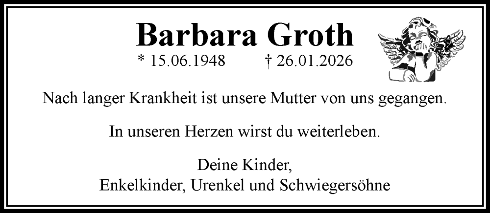  Traueranzeige für Barbara Groth vom 14.02.2026 aus Wochenend Anzeiger