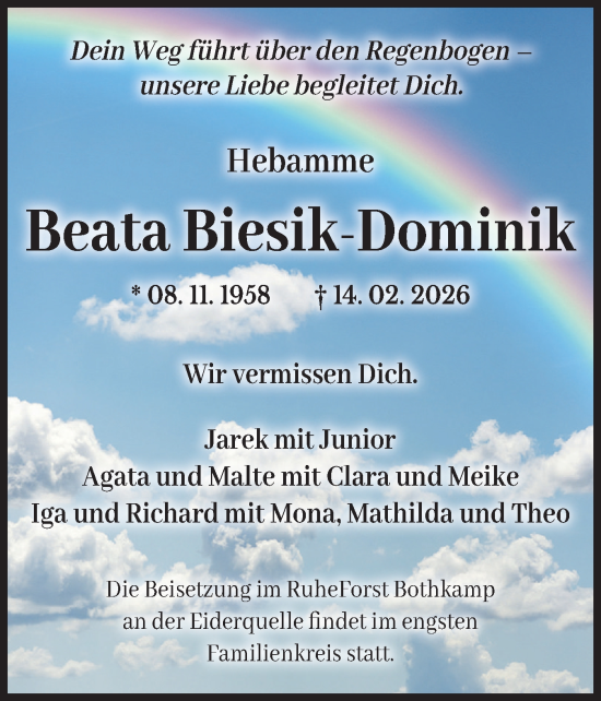 Traueranzeige von Beata Biesik-Dominik von Digitale Anzeige