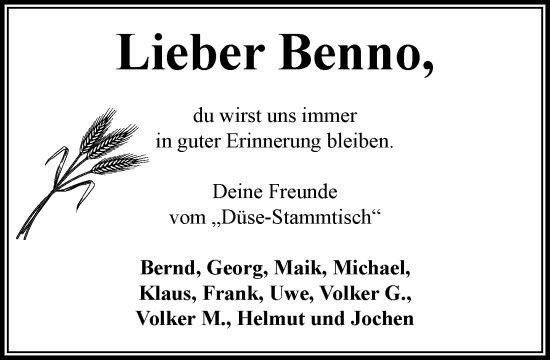 Traueranzeige von Benno  von Umschau