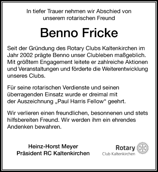 Traueranzeige von Benno Fricke von Umschau