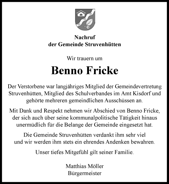 Traueranzeige von Benno Fricke von Umschau