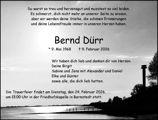 Traueranzeige von Bernd Dürr von Elmshorner Nachrichten, Barmstedter Zeitung
