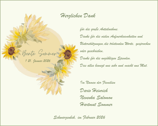 Traueranzeige von Berte Sommer von MARKT Ratzeburg/Mölln