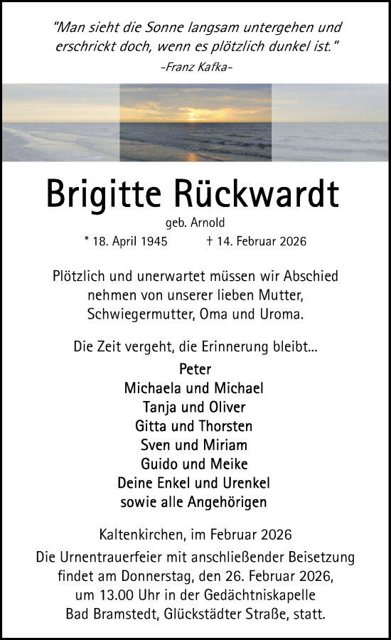 Traueranzeige von Brigitte Rückwardt von Umschau