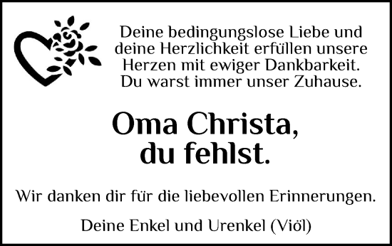Traueranzeige von Christa  von Region Westküste