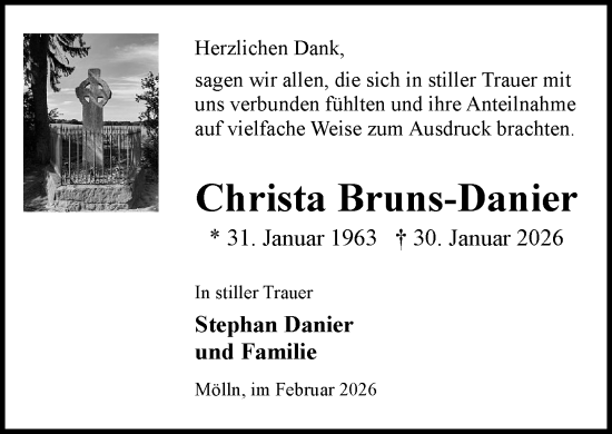 Traueranzeige von Christa Bruns-Danier von MARKT Ratzeburg/Mölln