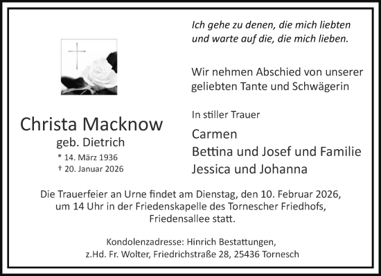 Traueranzeige von Christa Macknow von Uetersener Nachrichten, Der tip am Wochenende