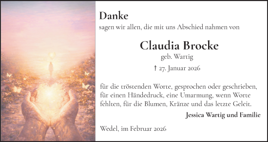 Traueranzeige von Claudia Brocke von Region Pinneberg und tip Pinneberg