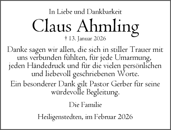 Traueranzeige von Claus Ahmling von Norddeutsche Rundschau, Wilstersche Zeitung, Glückstädter Fortuna
