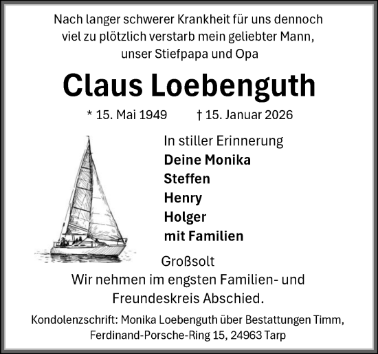 Traueranzeige von Claus Loebenguth von Flensburger Tageblatt