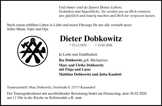 Traueranzeige von Dieter Dobkowitz von MARKT Ahrensburg/Bargteheide/Trittau und Stormarner Tageblatt