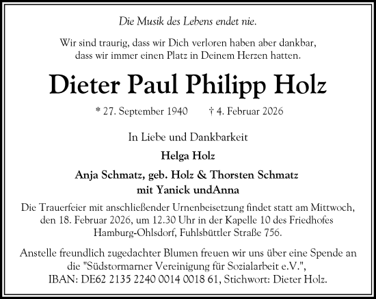Traueranzeige von Dieter Paul Philipp Holz von MARKT Glinde/Reinfeld
