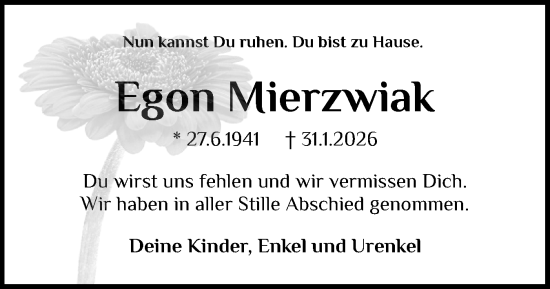 Traueranzeige von Egon Mierzwiak von Schleswig-Holsteinische Landeszeitung