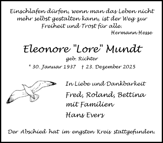 Traueranzeige von Eleonore Mundt von Region Pinneberg und tip Pinneberg