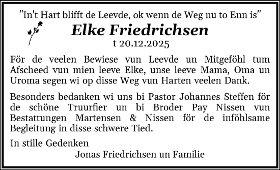 Traueranzeige von Elke Friedrichsen von Region Flensburg