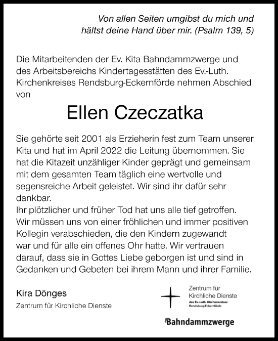 Traueranzeige von Ellen Czeczatka von Schleswig-Holsteinische Landeszeitung