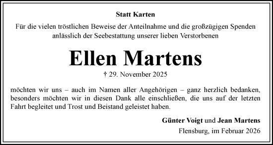 Traueranzeige von Ellen Martens von Flensburger Tageblatt