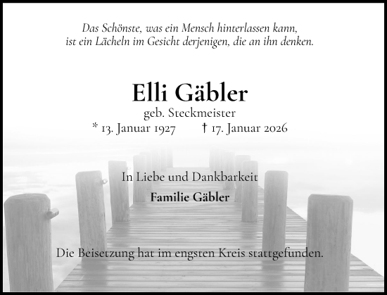 Traueranzeige von Elli Gäbler von Wedel-Schulauer Tageblatt, tip Wedel-Schulauer Tageblatt, tip Rissener Rundschau