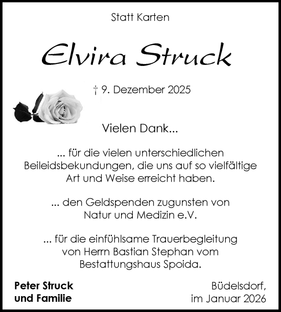 Traueranzeige von Elvira Struck von Schleswig-Holsteinische Landeszeitung