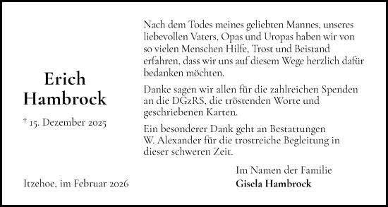 Traueranzeige von Erich Hambrock von Norddeutsche Rundschau, Wilstersche Zeitung, Glückstädter Fortuna