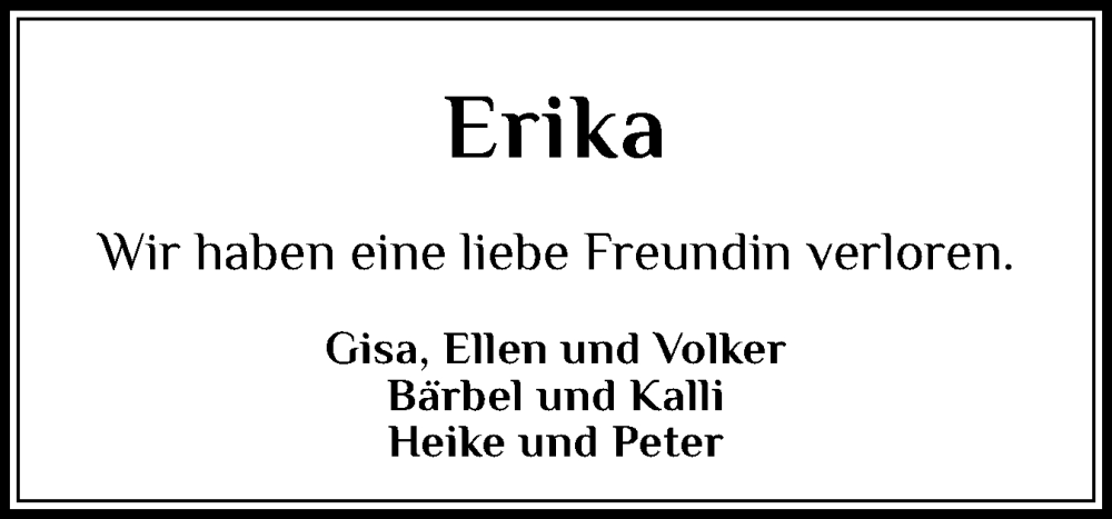  Traueranzeige für Erika  vom 19.02.2026 aus Holsteinischer Courier