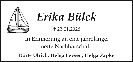 Traueranzeige von Erika Bülck von Sylter Rundschau