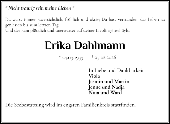 Traueranzeige von Erika Dahlmann von Elmshorner Nachrichten, Barmstedter Zeitung