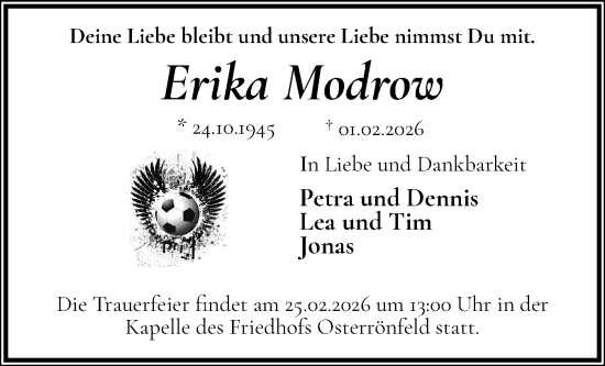 Traueranzeige von Erika Modrow von Schleswig-Holsteinische Landeszeitung