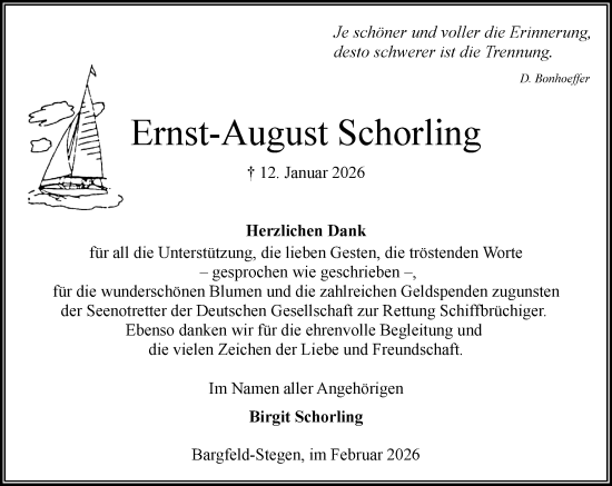 Traueranzeige von Ernst-August Schorling von MARKT Ahrensburg/Bargteheide/Trittau und Stormarner Tageblatt
