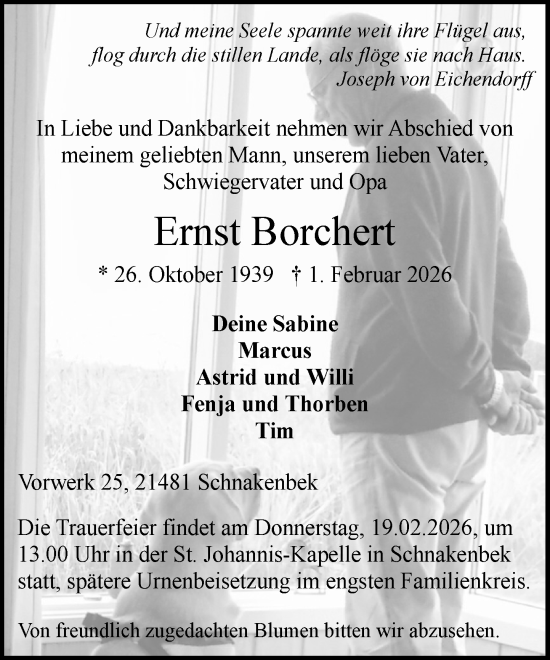 Traueranzeige von Ernst Borchert von Wochenend Anzeiger