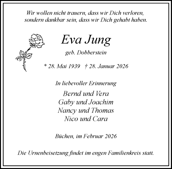 Traueranzeige von Eva Jung von Wochenend Anzeiger