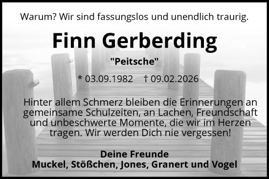 Traueranzeige von Finn Gerberding von Schleswig-Holsteinische Landeszeitung